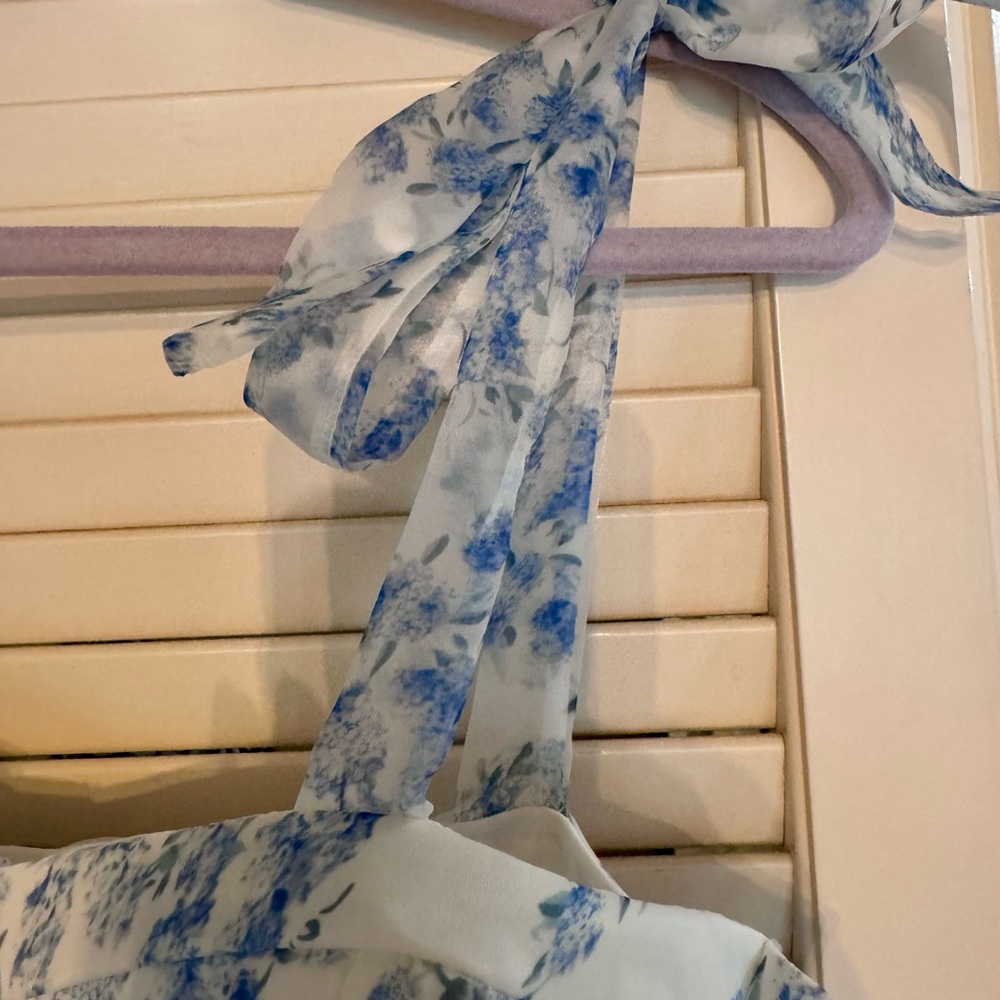 Women’s Blue Floral Tie-Shoulder Maxi Dress - Picture 3 of 8